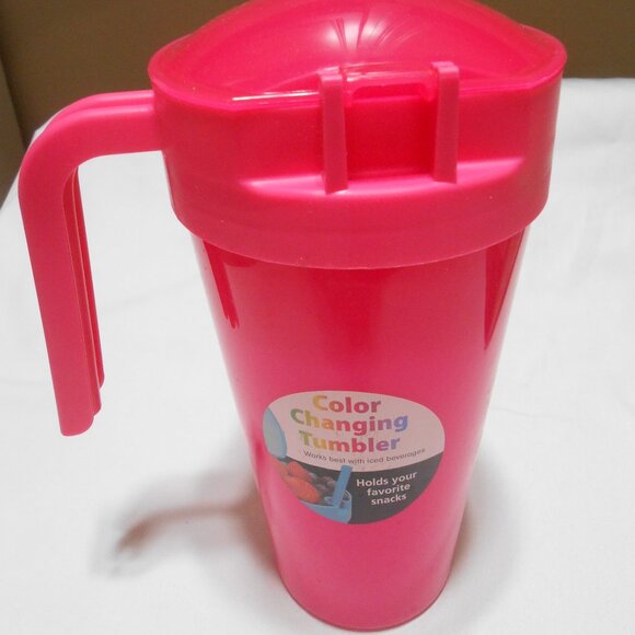 NEW Color Changing 24oz. drink Tumbler that also holds your snacks PINK handle - Picture 6 of 9